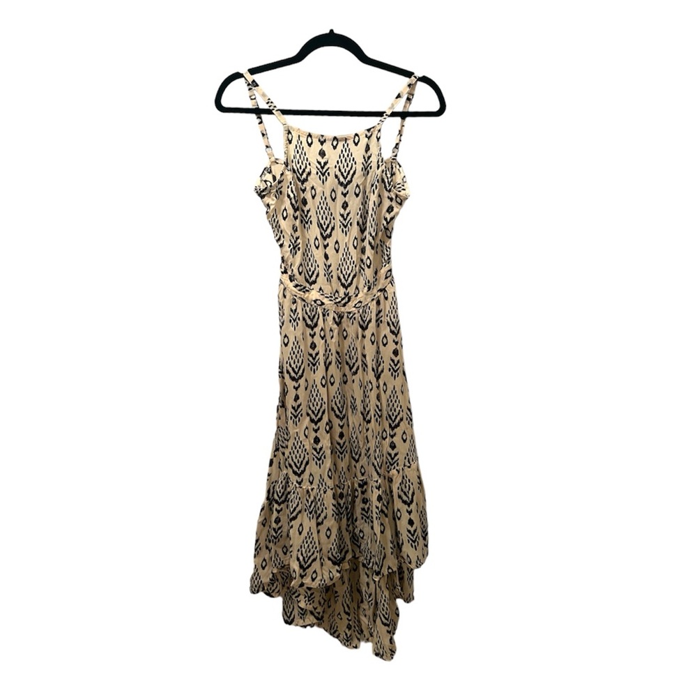 Black & Ivory Floating Lotus Boho Patterned Open Back Maxi Dress